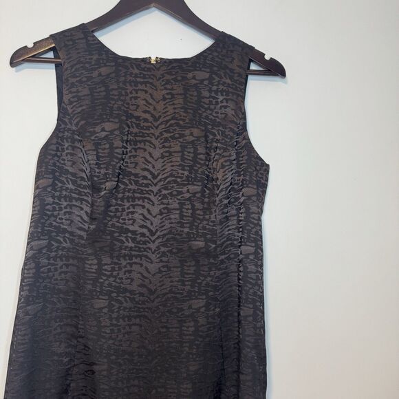 Michael Kors Size 6 Black Brown Animal Print Shiny Sleeveless Shift Dress Lined - Picture 3 of 14